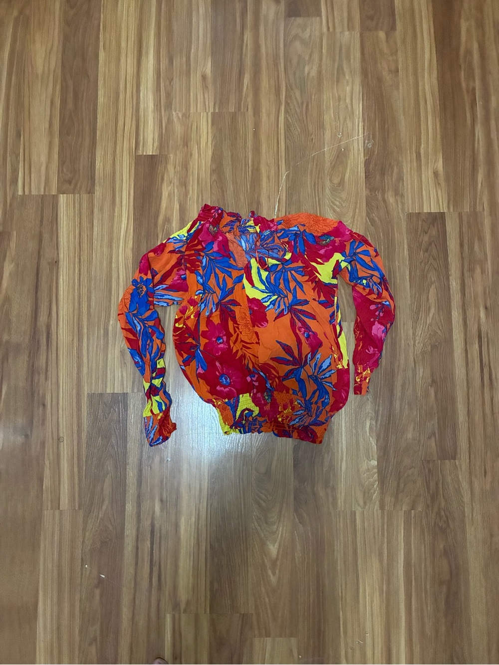 Kids Bright Floral Off-Shoulder Top - Orange Red